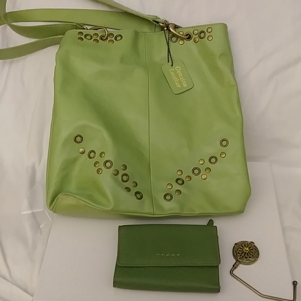 Light Green Genuine Leather Purse with wallet and holder